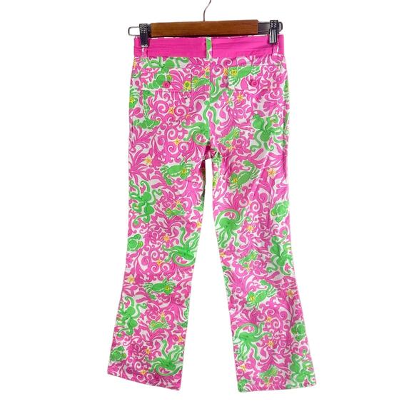 Lilly Pulitzer Girls Tie Waist Pants 10 Heading South Pink Green Crab Octopus - Picture 2 of 11